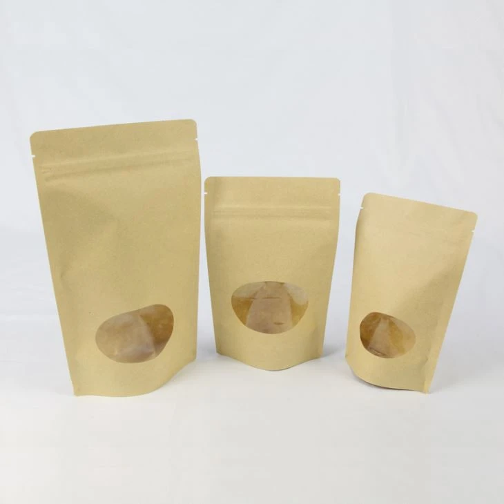 High Quality Manje Klas Clear Window Kraft Papye Bag Avèk Zip