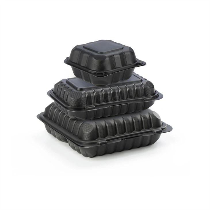 Nwa Clamshell Manje Microwavable Pou Ale Takeaway Jetab Twa Lòj Plastik 9x9 Resipyan Manje