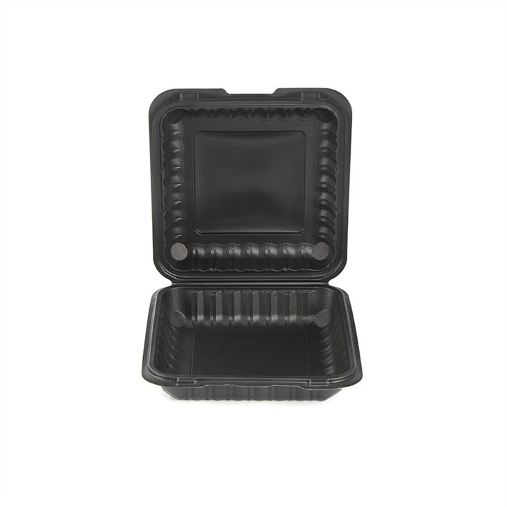 Black Clamshell Meal Microwavable To Go Takeaway Disposable Three Compartment Plastic 9x9 Food Containers