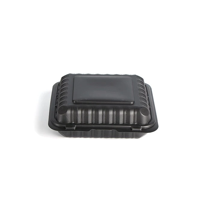 Black Clamshell Meal Microwavable To Go Takeaway Disposable Three Compartment Plastic 9x9 Food Containers