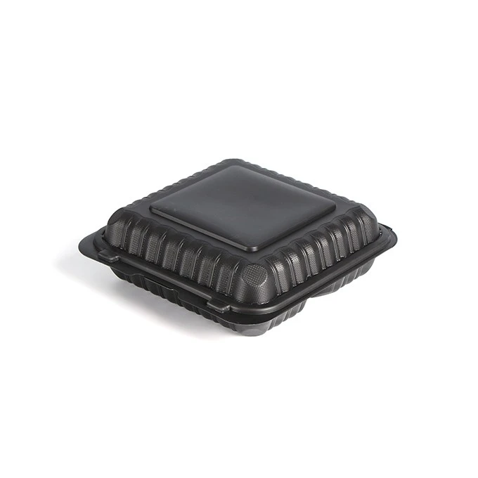 Black Clamshell Meal Microwavable To Go Takeaway Disposable Three Compartment Plastic 9x9 Food Containers