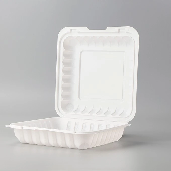 Customized Embossed Logo Disposable Take Away Food Box Fast Food Packaging Hinged Lid Plastic Eco Friendly Food Containers