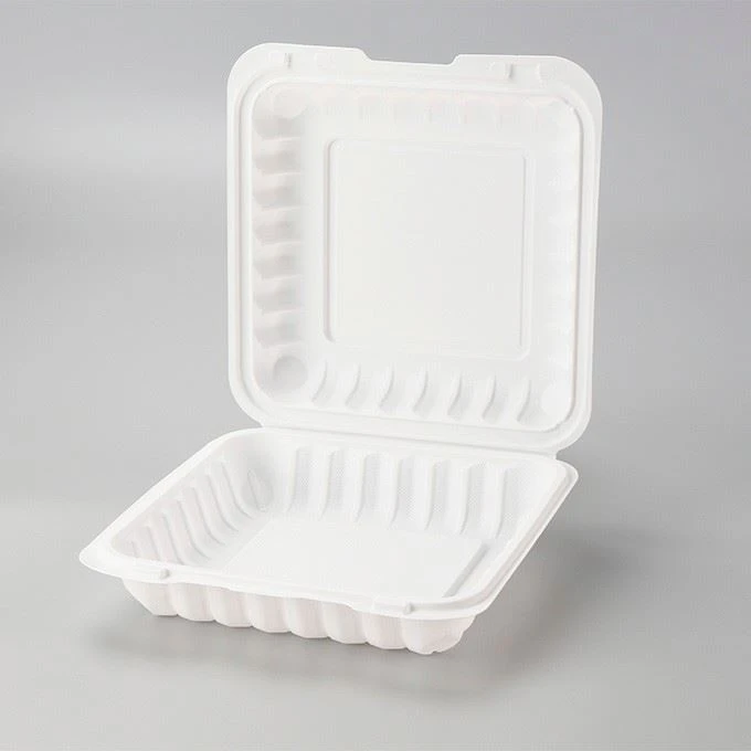 Customized Embossed Logo Disposable Take Away Food Box Fast Food Packaging Hinged Lid Plastic Eco Friendly Food Containers