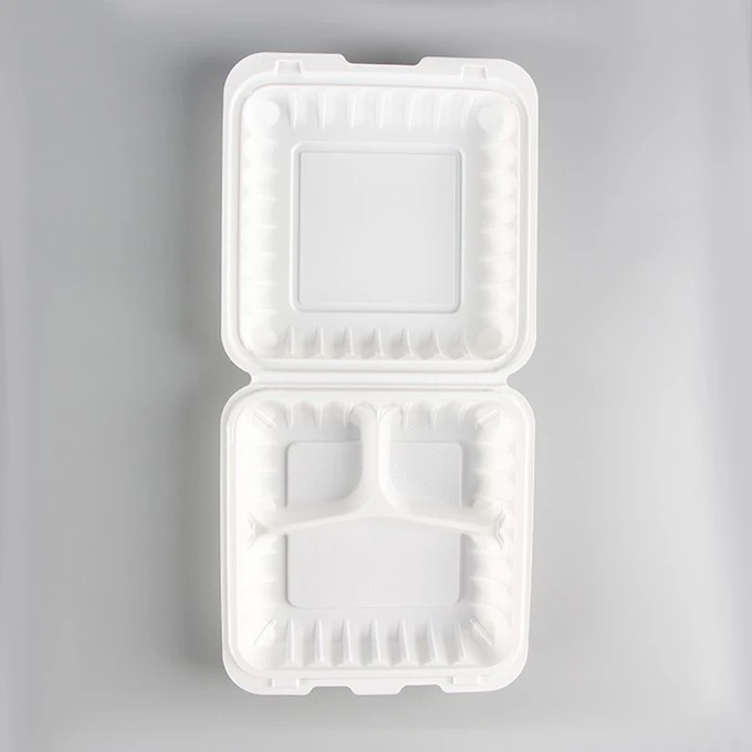 Customized Embossed Logo Disposable Take Away Food Box Fast Food Packaging Hinged Lid Plastic Eco Friendly Food Containers