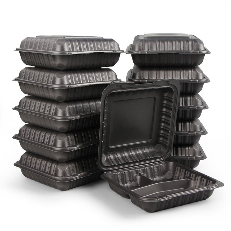 Clamshell Customize koulè nwa jetab manje plastik mikwo ond pran soti resipya...