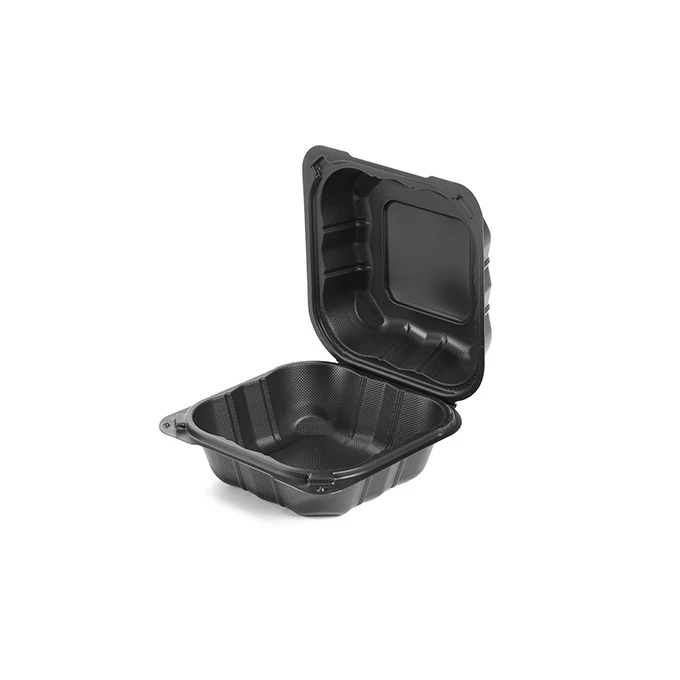 Plastic PP Hinged Lid Containers Black Rectangular Plastic Lunch Boxes Meal Prep Disposable Plastic Takeout Food Containers
