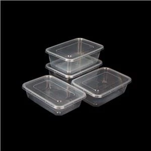 Bon kalite mikwo ond transparan preparasyon manje plastik jetab Bento bwat manje midi pran veso manje vit ak kouvèti