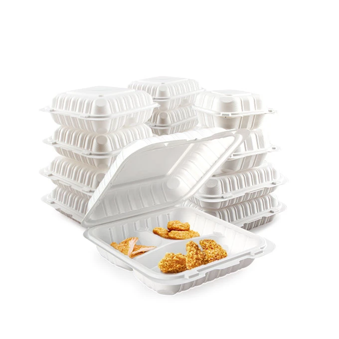 Djanm ayere 9x9inch 3 Lòj Clamshell Jetab Manje Veso Plastik Takeaway Manje Bwat
